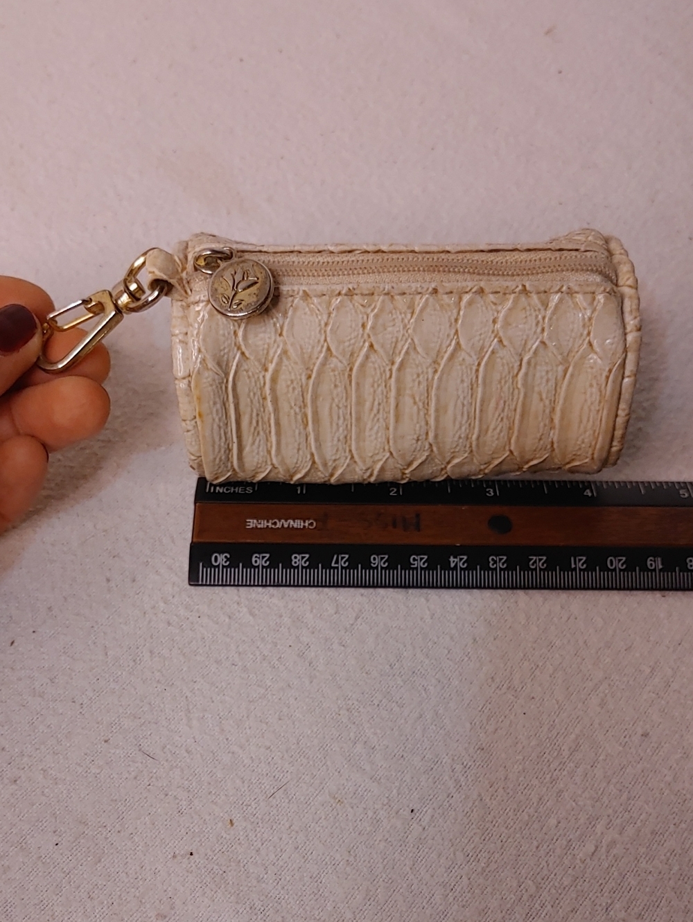 Lancome Beige Faux snake Skin Coin Purse W Clasp